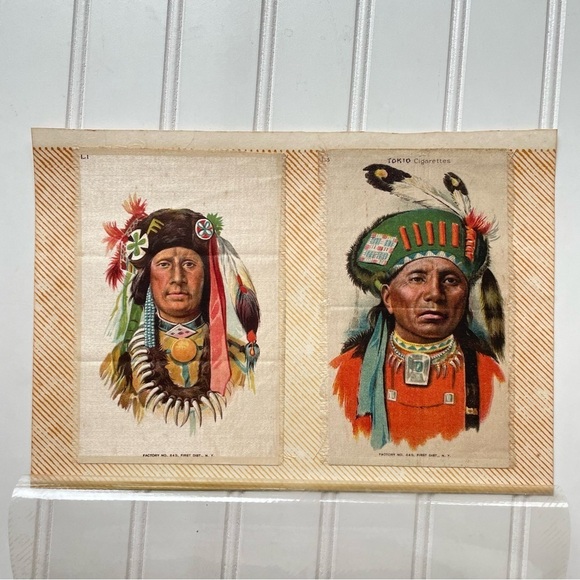 1910 TOKIO CIGARETTES Native American INDIAN CHIEFS SILKS Set Of 2 Antique Art - Picture 11 of 11